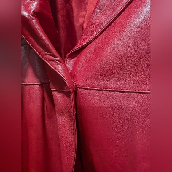 Red Leather Blazer Jacket Jones New York Collection One Snap Closure Collar Sz L - Picture 4 of 12